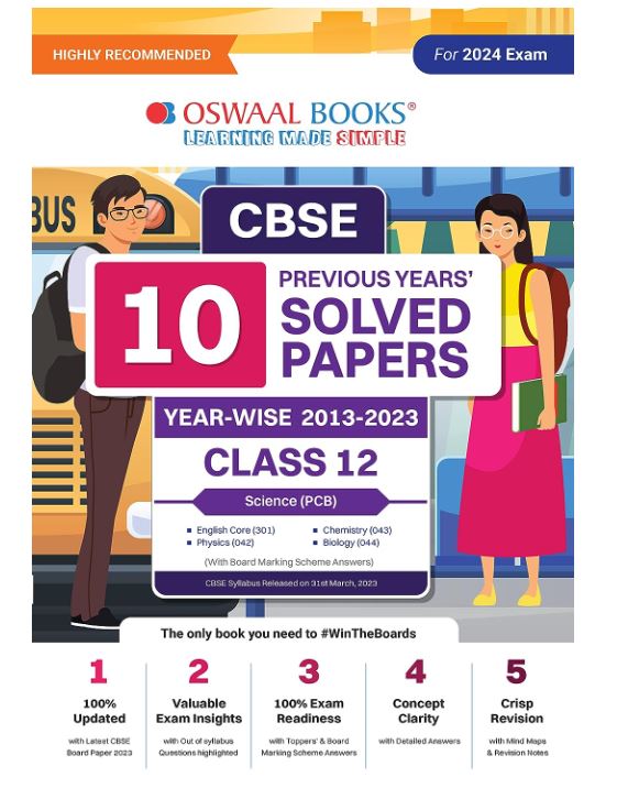 Oswaal CBSE 10 Previous Years' Solved Papers, Yearwise (2013-2023) Science (PCB) English Core, Physics, Chemistry & Biology Class 12 Book (For 2024 Exam) 